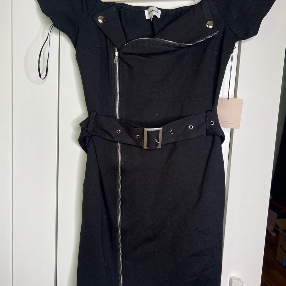 Superdown Black Asymmetrical Moto Dress